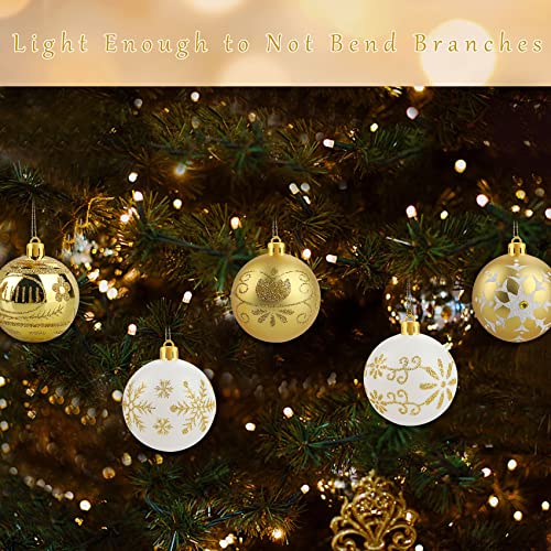 Christmas Tree Baubles Gold and White 6cm 30pcs, Shatterproof Christmas Baubles for Christmas Tree Decorations, 