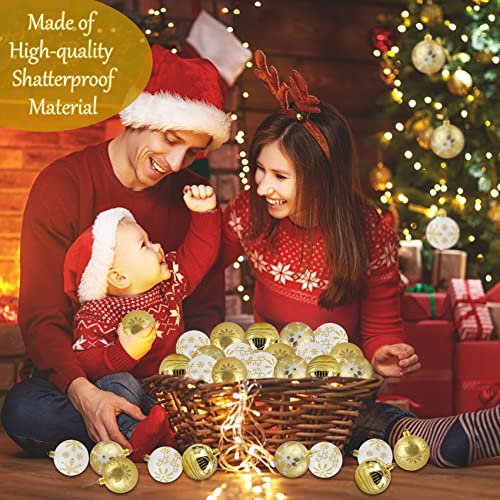 Christmas Tree Baubles Gold and White 6cm 30pcs, Shatterproof Christmas Baubles for Christmas Tree Decorations, 