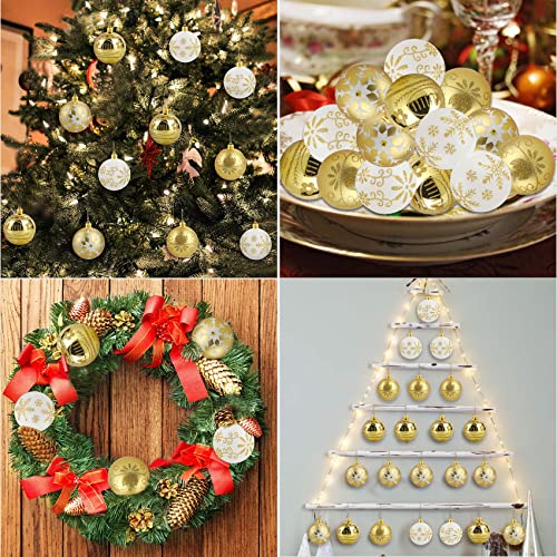 Christmas Tree Baubles Gold and White 6cm 30pcs, Shatterproof Christmas Baubles for Christmas Tree Decorations, 