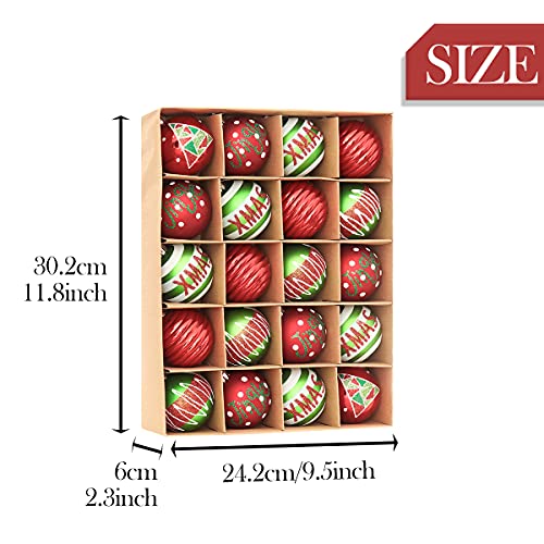 Valery Madelyn 20pcs 6cm Shatterproof Christmas Baubles, Classic Collection Red White and Green Christmas Ball Ornaments for Christmas Tree Decoration