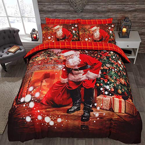 Father Christmas Sleigh Ride Duvet Cover Bedding Set In Single - Double - King