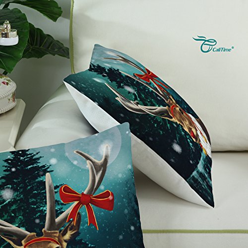 Set of 3 CaliTime Throw Pillow Covers 45cm X 45cm, Christmas Holidays Print, Snowman Reindeer Santa Clause Combo Set