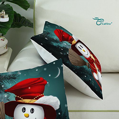 Set of 3 CaliTime Throw Pillow Covers 45cm X 45cm, Christmas Holidays Print, Snowman Reindeer Santa Clause Combo Set