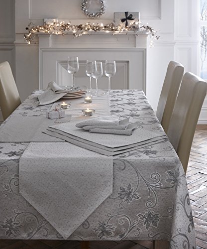 Christmas Table Cloth Glitter Effect 140 X 230 cm Seats 8 Ravina Silver Grey