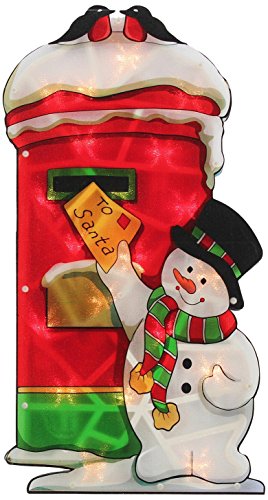 Pre-Lit 20 Bulb Santa Post-Box Double Sided Window Silhouette Christmas Decoration 45cm