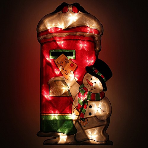 Pre-Lit 20 Bulb Santa Post-Box Double Sided Window Silhouette Christmas Decoration 45cm