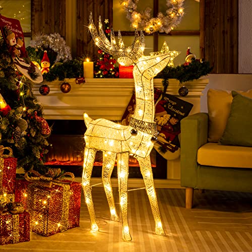 Solpex Christmas Reindeer Deocrations Lighted Xmas Reindeer 100 LED Twinkling deer Deocrations for Home、Garden and Party（ 120cm, Warm White）