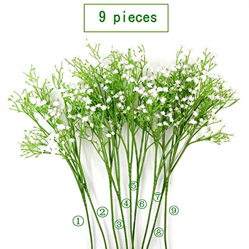 JZK 9 x Stems 27 branches of white baby’s breath artificial flowers fake gypsophila flower bouquets wedding decorations table centerpiece decor