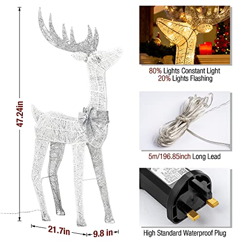 Solpex Christmas Reindeer Deocrations Lighted Xmas Reindeer 100 LED Twinkling deer Deocrations for Home、Garden and Party（ 120cm, Warm White）