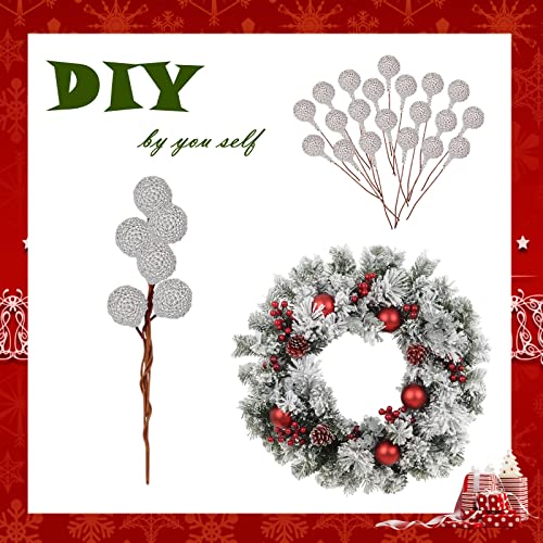 Mienocol 100pcs Christmas Artificial Frosted Fruit Berry,1.4cm Silver Artificial Berry Twig Stem Berry Fruits Picks Winter Berries Bunch for Christmas Wreath Making Xmas Tree Decorations Supplies