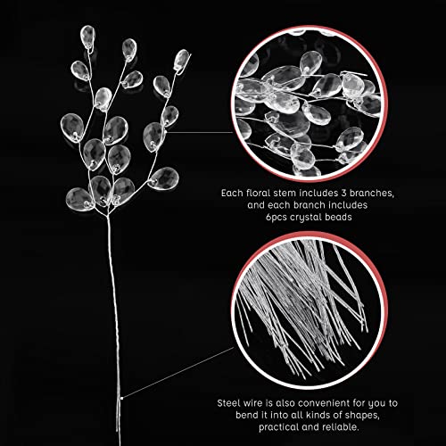 Baoblaze 50pcs Water Drop Artificial Acrylic Flower Picks Crystal Diamante Flower Branches For Party Wedding Floral Decoration - White, 15cm