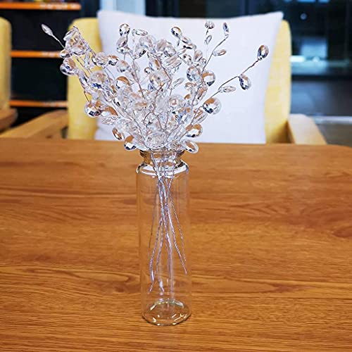 15cm 50pcs Artificial Flower Stem With Crystal Acrylic Beads Water Drop Flower picks Crystal Diamante Flower Branches Home Wedding Decor - White, 15cm