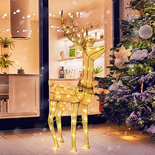 Solpex Christmas Reindeer Deocrations Lighted Xmas Reindeer 100 LED Twinkling deer Deocrations for Home、Garden and Party（ 120cm, Warm White）