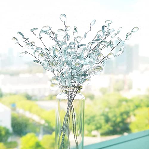 15cm 50pcs Artificial Flower Stem With Crystal Acrylic Beads Water Drop Flower picks Crystal Diamante Flower Branches Home Wedding Decor - White, 15cm