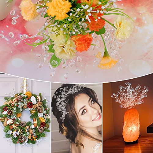 Baoblaze 50pcs Water Drop Artificial Acrylic Flower Picks Crystal Diamante Flower Branches For Party Wedding Floral Decoration - White, 15cm