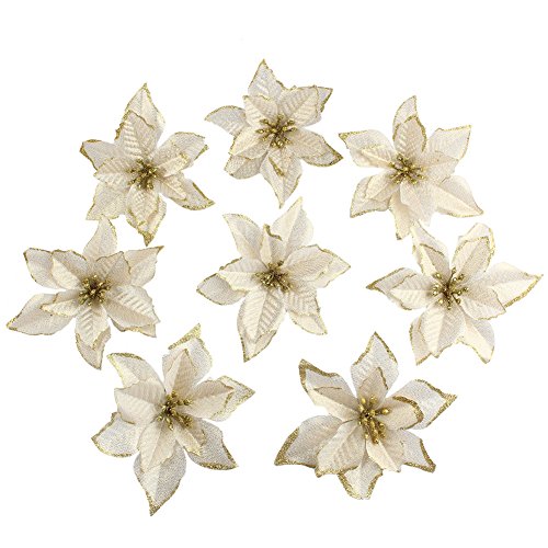 Gold Glitter Poinsettia Tree Decorations for Christmas Wedding Party