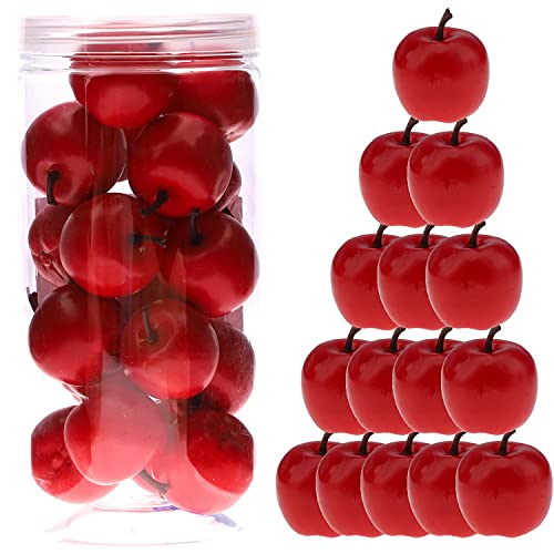 Meiwlong 27 PCS Fake Artificial Lifelike Red Apples Decoration Home Faux Realistic Plastic Centerpieces Fruit Ornament Party Christmas Indoor Festival