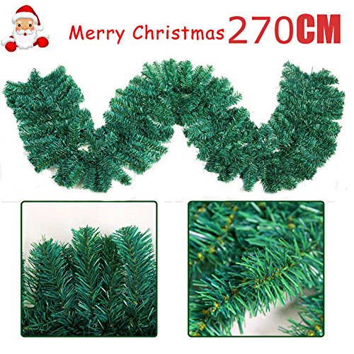 FlowersSea 8.9ft Christmas Garland Decoration Victorian Style Indoor Long Green Pine Garlands Xmas Festive for Stair Fireplaces (1Pc)