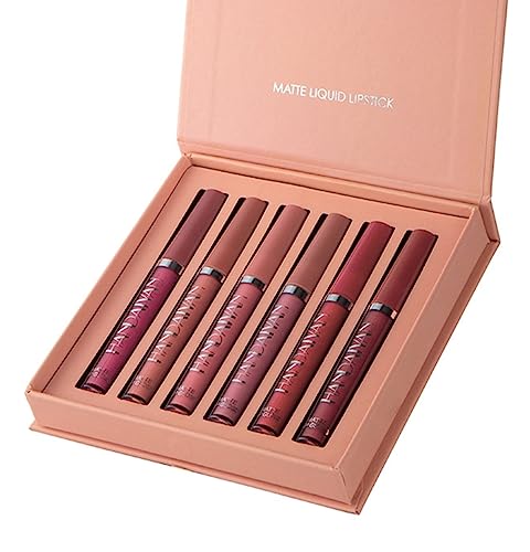 6 Pcs Matte Liquid Lipstick Set Nude Not Fade Non-Stick Cup Waterproof Long Lasting Lip Sticks Gift For Make Up Women (Set C)