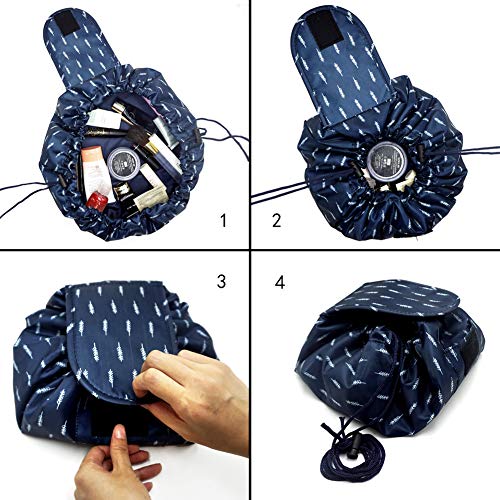 Lazy Drawstring Make up Bag Portable Large Travel Cosmetic Bag Pouch Travel Makeup Pouch Storage Organiser for Women Girl (Feather)