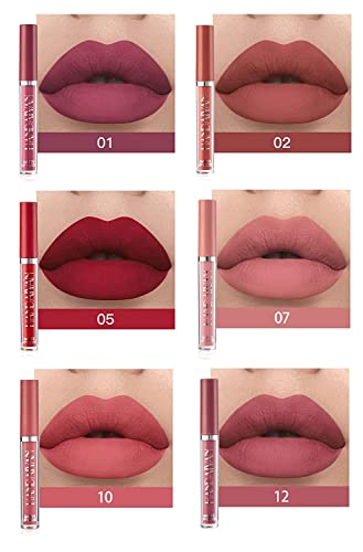 6 Pcs Matte Liquid Lipstick Set Nude Not Fade Non-Stick Cup Waterproof Long Lasting Lip Sticks Gift For Make Up Women (Set C)