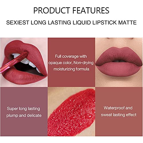 6 Pcs Matte Liquid Lipstick Set Nude Not Fade Non-Stick Cup Waterproof Long Lasting Lip Sticks Gift For Make Up Women (Set C)