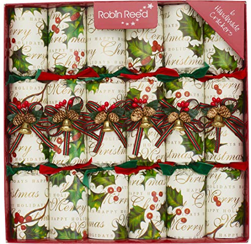 Handmade Classic Holly Christmas Crackers - 6-pack