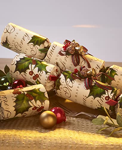 Handmade Classic Holly Christmas Crackers - 6-pack