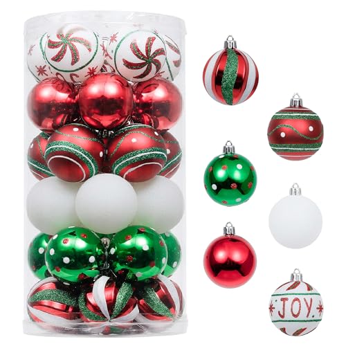 30pcs Country Red, Green & White Christmas Baubles