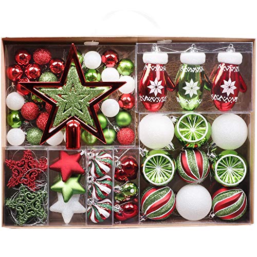 70pcs Shatterproof Christmas Baubles in Red, Green, and White