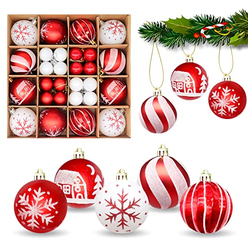 Christmas Baubles Set: 44 PCS Red and White