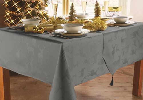 Grey Metallic Stag Design Christmas Tablecloth (52" x 70")