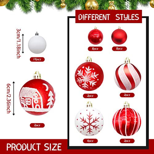 Christmas Baubles Set: 44 PCS Red and White