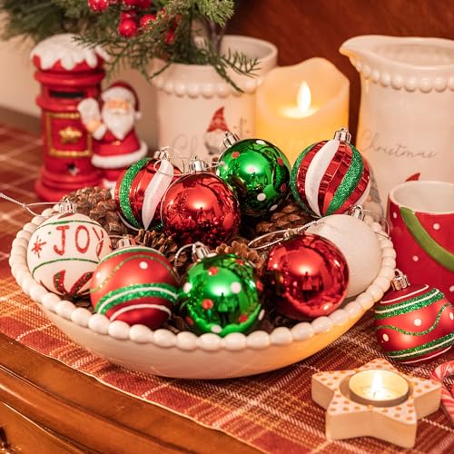 30pcs Country Red, Green & White Christmas Baubles