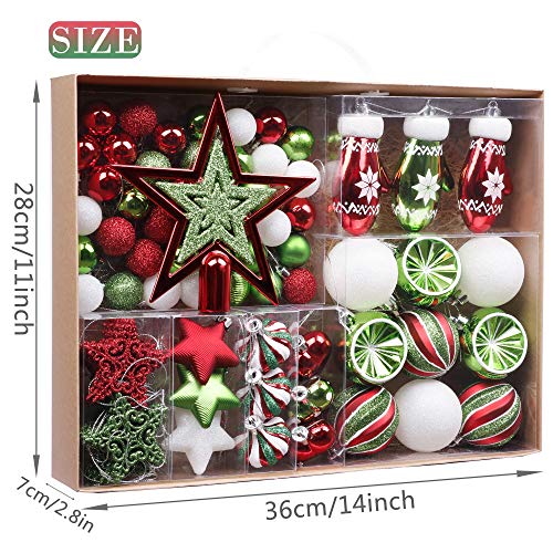 70pcs Shatterproof Christmas Baubles in Red, Green, and White