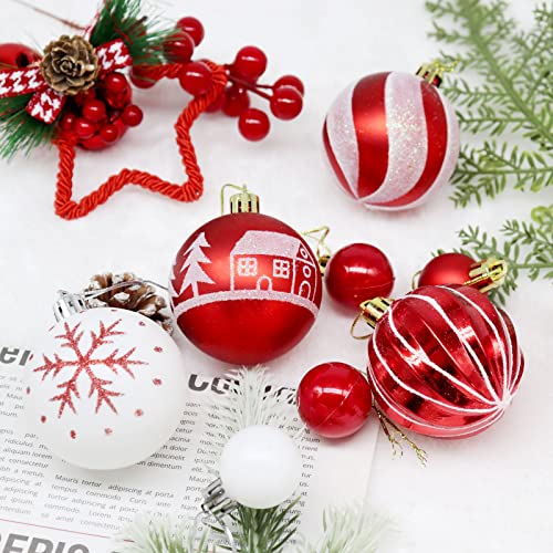 Christmas Baubles Set: 44 PCS Red and White