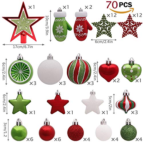 70pcs Shatterproof Christmas Baubles in Red, Green, and White