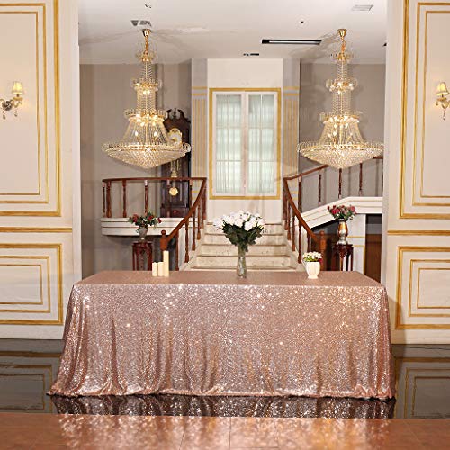 Rose Gold Sparkly Sequin Rectangle Tablecloth for Christmas