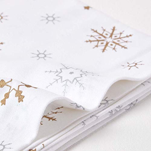 Christmas Snowflake Tablecloth - White/Gold - 100% Cotton, 54"x54