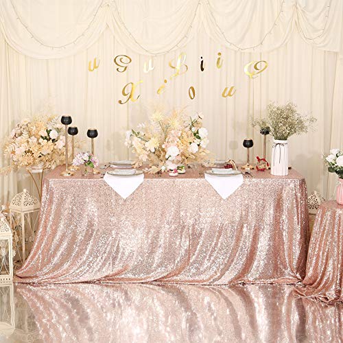 Rose Gold Sparkly Sequin Rectangle Tablecloth for Christmas