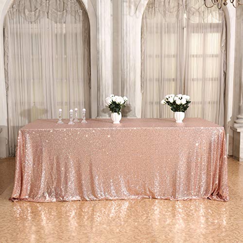 Rose Gold Sparkly Sequin Rectangle Tablecloth for Christmas