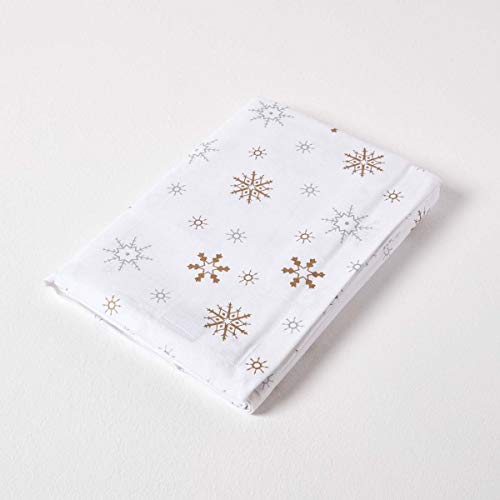 Christmas Snowflake Tablecloth - White/Gold - 100% Cotton, 54"x54