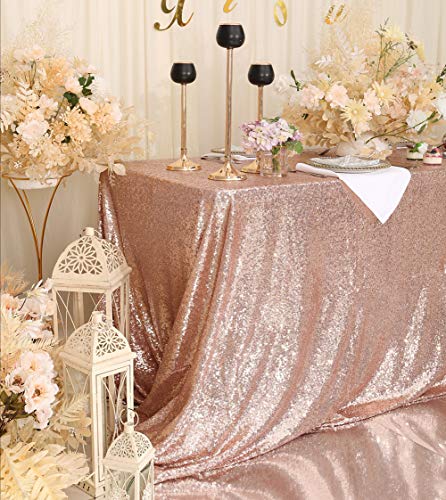 Rose Gold Sparkly Sequin Rectangle Tablecloth for Christmas