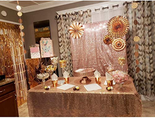 Rose Gold Sparkly Sequin Rectangle Tablecloth for Christmas