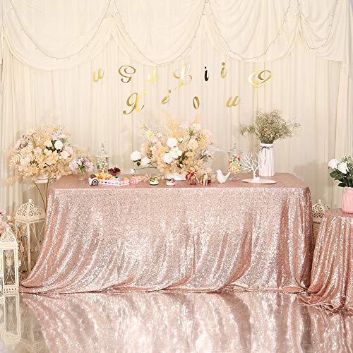 Rose Gold Sparkly Sequin Rectangle Tablecloth for Christmas