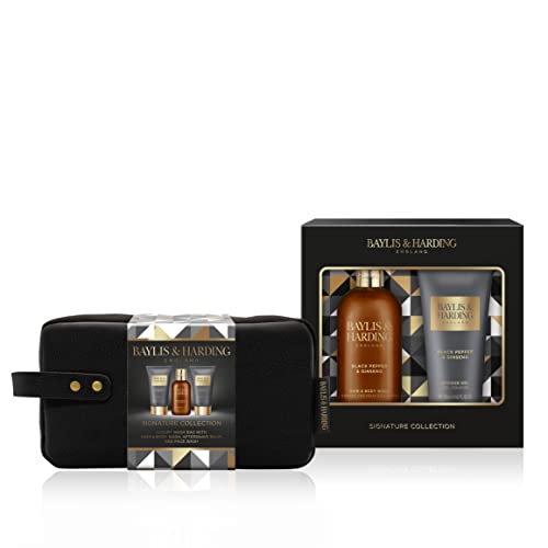 Baylis & Harding Black Pepper Gift Set Bundle - 1 x Luxury Wash Bag & 1 x Luxury Bathing Duo (2 Sets) - Vegan Friendly