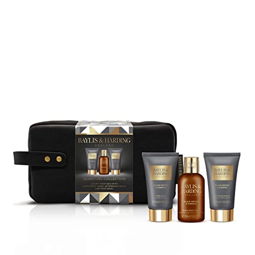 Baylis & Harding Black Pepper Gift Set Bundle - 1 x Luxury Wash Bag & 1 x Luxury Bathing Duo (2 Sets) - Vegan Friendly