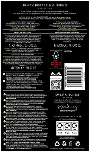 Baylis & Harding Black Pepper Gift Set Bundle - 1 x Luxury Wash Bag & 1 x Luxury Bathing Duo (2 Sets) - Vegan Friendly