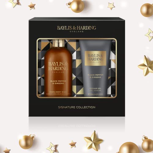 Baylis & Harding Black Pepper Gift Set Bundle - 1 x Luxury Wash Bag & 1 x Luxury Bathing Duo (2 Sets) - Vegan Friendly