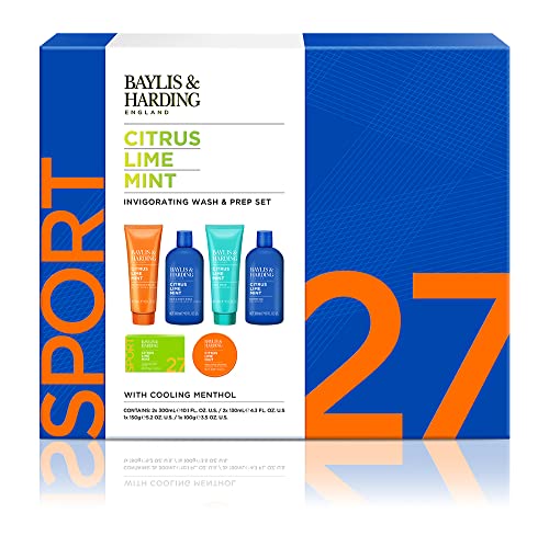 Baylis & Harding Men's Citrus Lime & Mint Invigorating Wash & Prep Set with Cooling Menthol Gift - Vegan Friendly